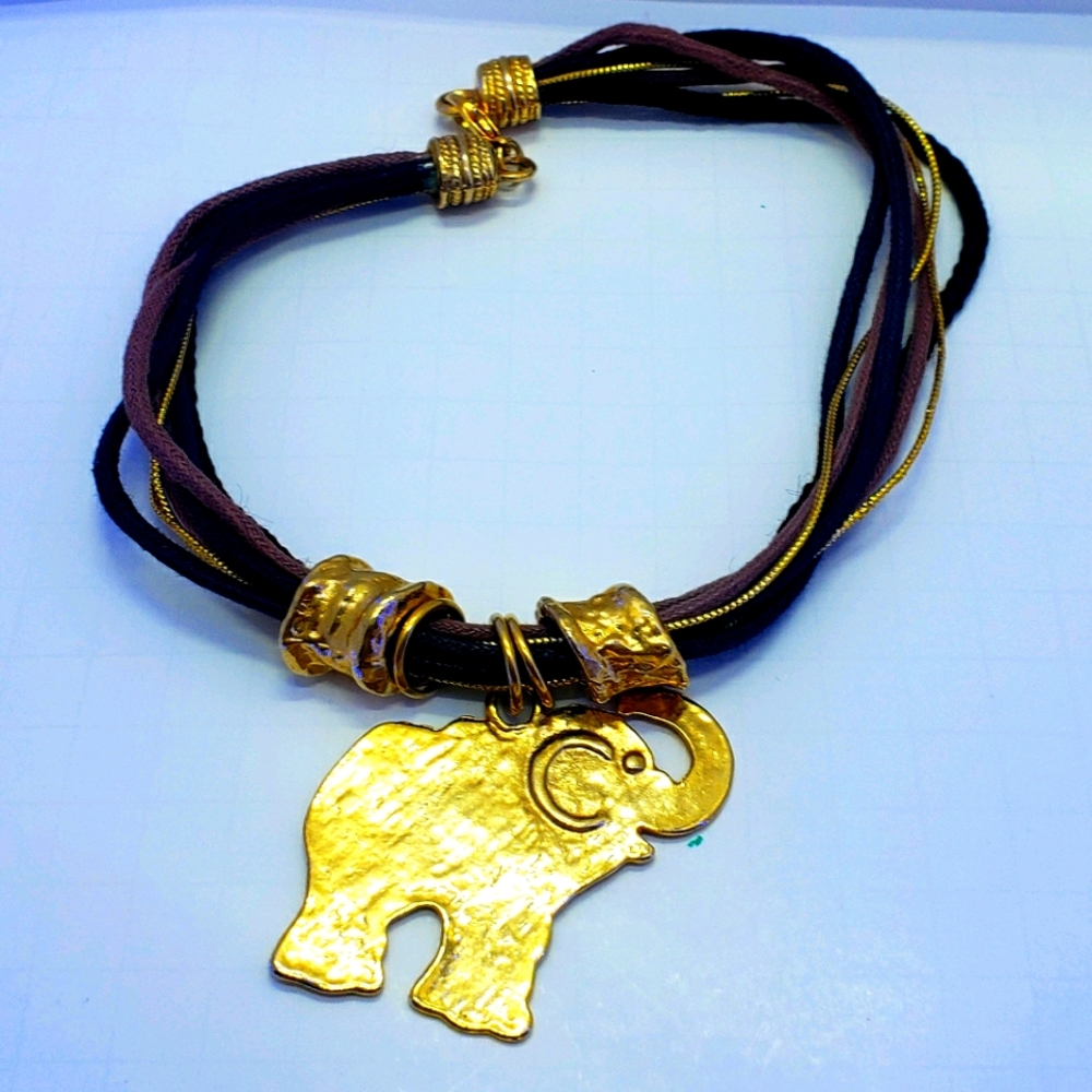 NECKLACE-Elephant Pendant With Multi-cords